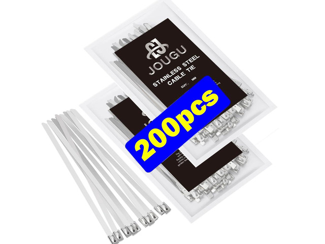 Metal Zip Ties 200PCS 11.8 inch 304 Stainless Steel Locking Cable 250LB 300mm Heavy Duty Exhaust Wrap Multi Purpose Binding for machinery,...