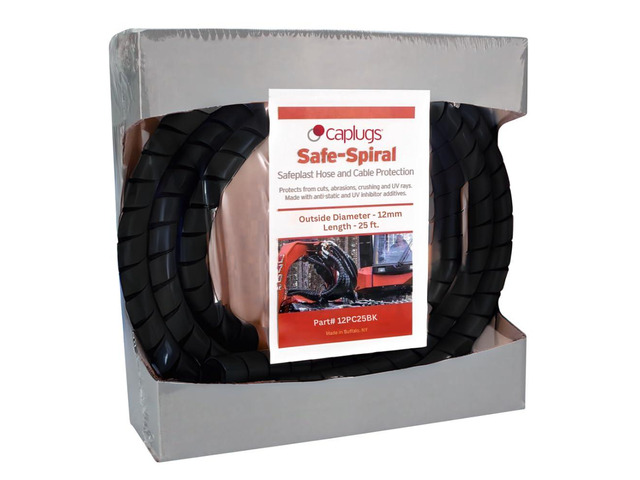Caplugs SPPC Series Safeplast Pre-Cut Spiral Wrap, Hose & Cable Protector, Black HD-PE, 0.50' OD x 25' Pre-Cut Length, Hydraulic & Pneumatic Hoses...
