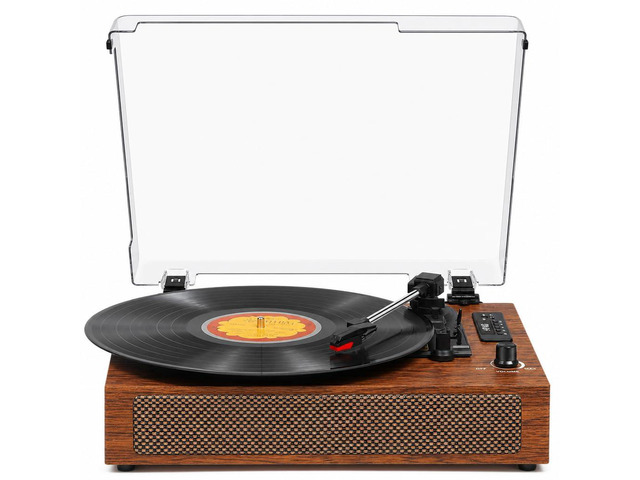 Vinyl Record Player with Built-in Bluetooth, USB Recording, Stereo Speakers, Belt-Driven Vintage Record Player 3 Speeds & 3 Sizes, Portable, AUX...