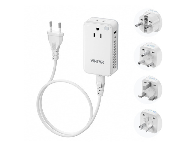 Mini 220V to 110V Voltage Converter for US to EU UK AUS India, 200W Type C/G/F/D/I Plugs, Universal Travel Adapter, 2 USB Ports(1 USB C), Step...