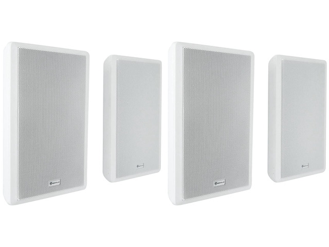 RockSlim 70W White 5.25' Commercial Restaurant Speakers, 4-Pack 70V, 4W/8W Tap Settings, Easy Wall Mount, Slim Low-Profile, 0.5' Mylar Tweeter,...