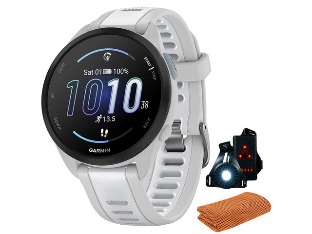 010-02863-21 Forerunner 165 Smart Sport Watch, Mist Gray + Whitestone Official USA Partner Model Bundle with Sport Towel + Deco Essentials...