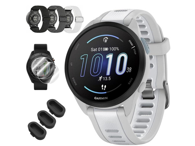 Forerunner 165 Smart Sport Watch, Mist Gray + Whitestone 010-02863-21 Bundle with Deco Essentials 3X Nylon Elastic Bands, 3X Silicone Dust Cover...