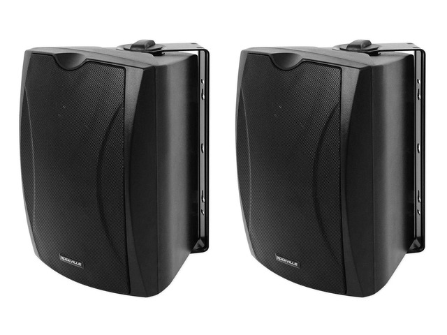 WET-5B 70V 5.25' Black Indoor/Outdoor Wall Speaker, 2-Pack IPX55 Waterproof, Adjustable Tap, Swivel Bracket, Vented Enclosure, Aluminum Grill, 8...