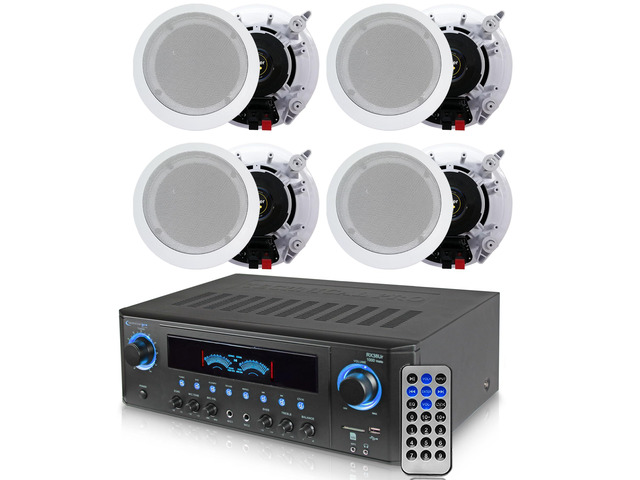 Home Theater System Kit with 1000 Watts 4-Chanel Bluetooth Receiver 4 Qty 6.5' 200 Watts in-Wall in-Ceiling Speakers of 2-Way Stereo Sound with...