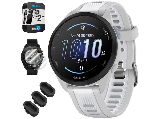010-02863-21 Forerunner 165 Smart Sport Watch, Mist Gray + Whitestone Bundle with Silicone Dust Cover 3 Pack, 2X 1.2 Inch Screen Protector and 2 YR...