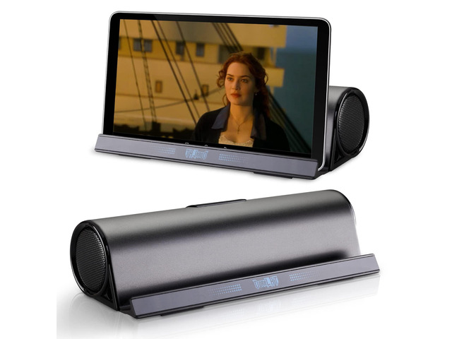 Wireless Bluetooth Speakers, Portable Phone Tablet Stand Holder Speaker, Dual Drivers Stereo Dock Speaker for iPad, Phone, Outdoor, Travel, Home...
