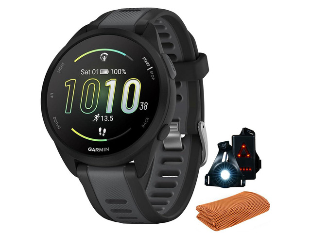 010-02863-20 Forerunner 165 Smart Sport Watch, Black + Slate Gray Official USA Partner Model Bundle with Sport Towel + Deco Essentials Wearable...
