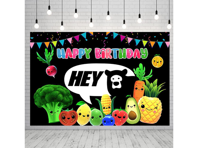 Hey Bear Sensory Fruit Birthday Party Supplies - 99x78in Fruit Banner for Baby Shower Birthday Party Decoration