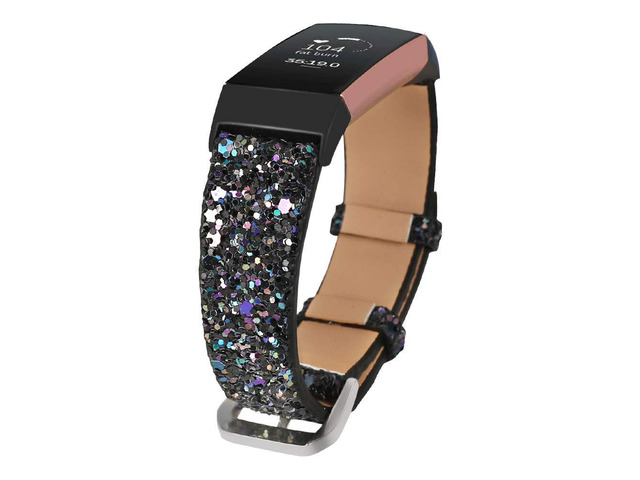Bling Bands Compatible with Fitbit Charge 4/Charge 3/Charge 3 SE Band, Women Strap Shiny Glitter Leather Replacement Bands Compatible with Fitbit...