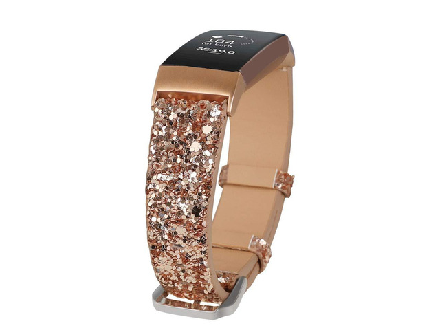 Bling Bands Compatible with Fitbit Charge 4/Charge 3/Charge 3 SE Band, Women Strap Shiny Glitter Leather Replacement Bands Compatible with Fitbit...