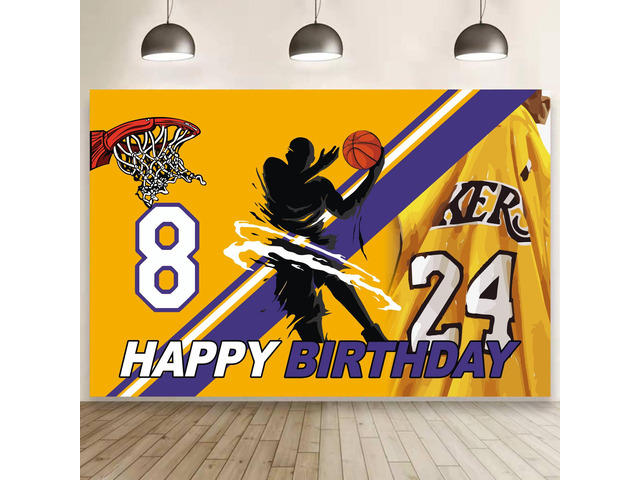 24 Basketball Birthday Party Backdrop,Basketball Party Decoration,Basketball Themed Birthday Banner Shoot Photo Backgrounds Props for Party 5x3ft