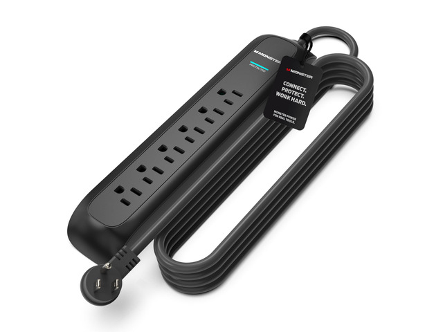 Surge Protector Power Strip, 6 Outlet, 300 Joules, 120V/15A, 15 ft Extension Cord with Right Angle Plug, On/Off Switch, LED Indicators, Black