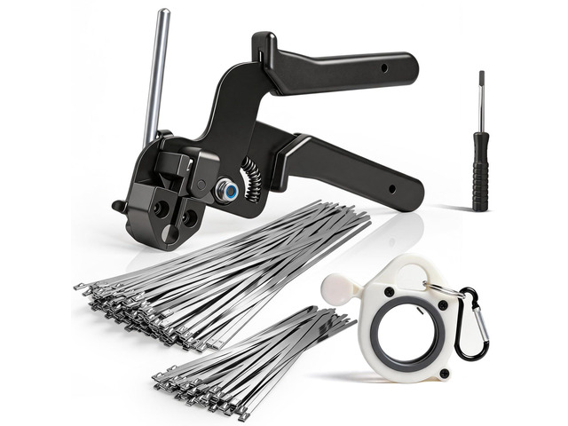 153PCS Stainless Steel Cable Tie Gun Kit with Heavy Duty Metal Zip Ties (100PCS 11.8'+ 50PCS 7.8') with Zip Tie Organizer & Release Tool for Chain...