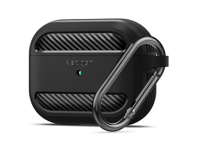 Rugged Armor Designed for AirPods Pro Case (2019) TPU & PC Dual Layer Protection, Included Carabiner, Wireless Charging Compatible - Matte Black