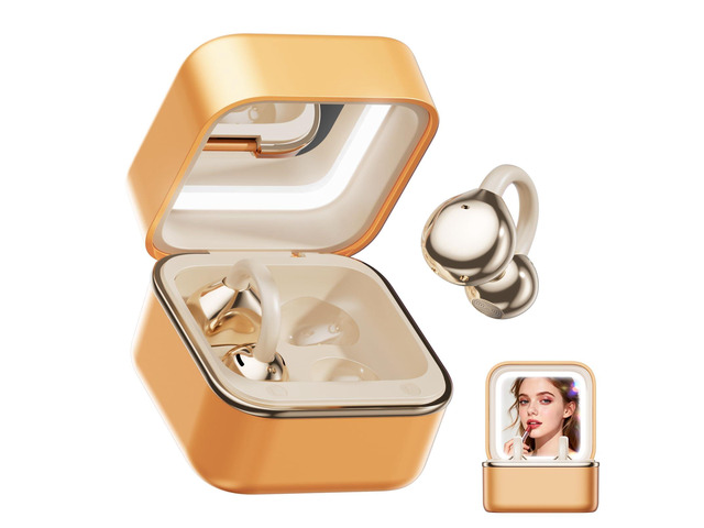 Clip On Earbuds Open Ear Headphones Wireless Bluetooth 6.0 with Makeup Mirror LED Light,48H Playtime,IPX6 Waterproof,Touch Control All-Day & Comfort...
