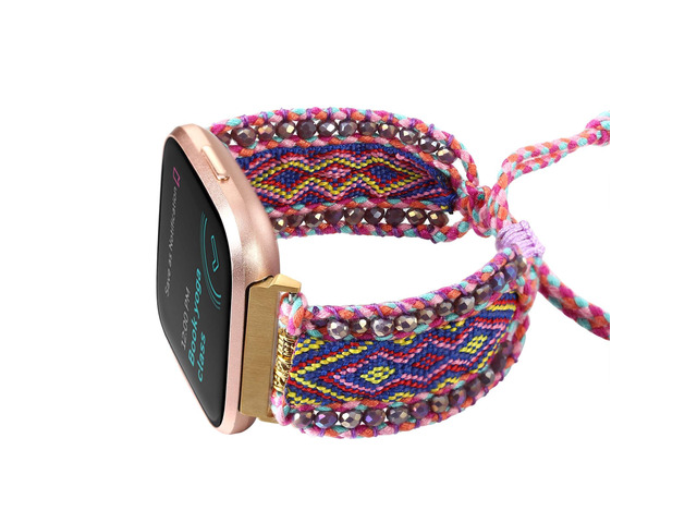 Boho Braided Bracelet Compatible with Fitbit Versa 4/Versa 3/Sense/Sense 2 Bands for Women, Handmade Woven Beaded Strap for Fitbit Smartwatch