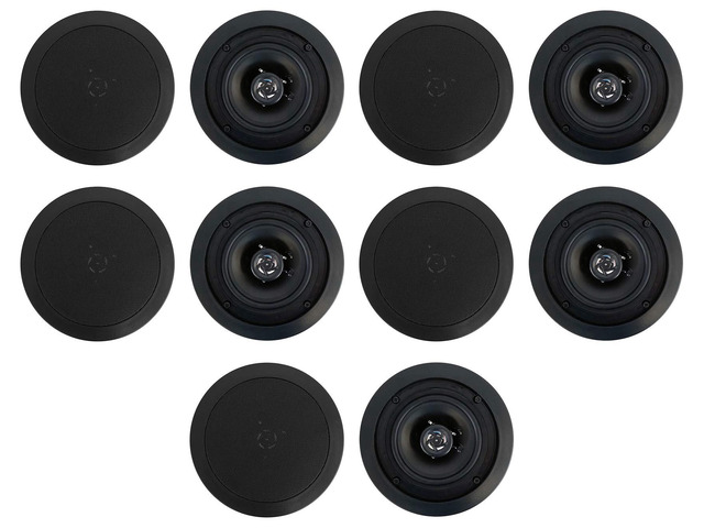 CC525T Black 5.25' 40W RMS Commercial Ceiling Speakers, 10-Pack 70V, Adjustable Tap 2.5W-20W, 2-Way, 8 Ohm Compatible, Swivel Tweeter, Paintable...