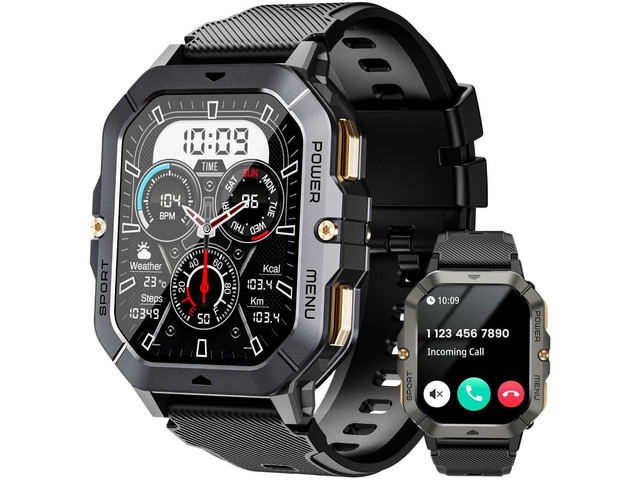 Military Smart Watches for Men (Answer/Make Calls), Fitness Smart Watch for Android and iPhone, Waterproof Fitness Tracker with Blood...