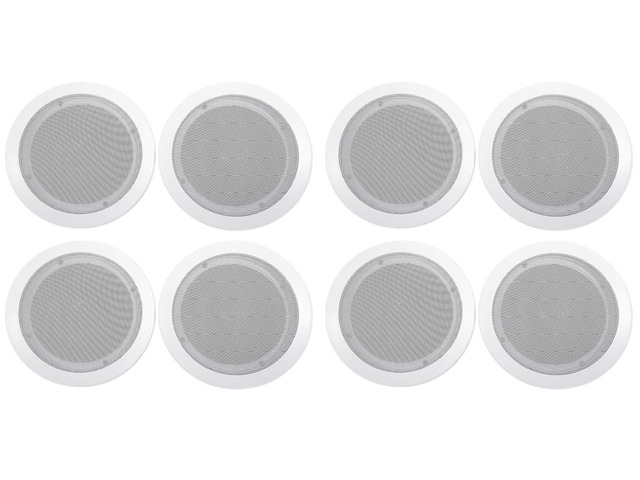 CC65T White 6.5' 70V Restaurant Ceiling Speakers, 8-Pack Adjustable Tap 2.5W, 5W, 10W, 15W, 20W, 8 Ohm 40W, 2-Way Design, Aimable Tweeter,...