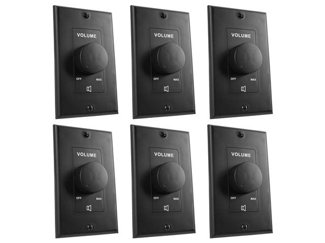 VOL7035 Black 35W 70V/100V Wall Volume Controller, 1-Gang, 6-Pack 11-Step Attenuation, 100V Compatible, Euro-Block Connectors, 30dB Range, ABS...