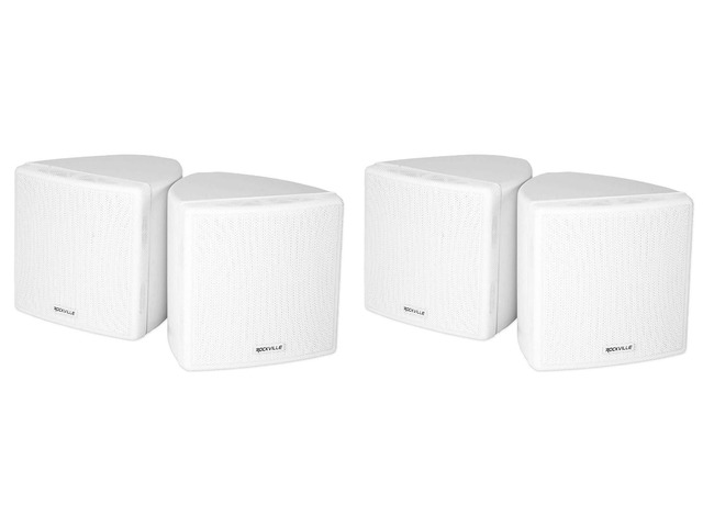 Cube White 3.5' 2-Way 8-Ohm Home Audio Wall Speakers, 4-Pack 150W Peak / 60W RMS, 0.5' PEI Tweeter, 360° Swivel Wall Mount Brackets, Euro Block...