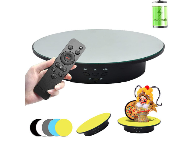 360 Degree Rotating Display Stand,360 Degree Photography Turntable with Remote Control,5 PVC Backgrounds,Battery/USB Power Supply for Photography...