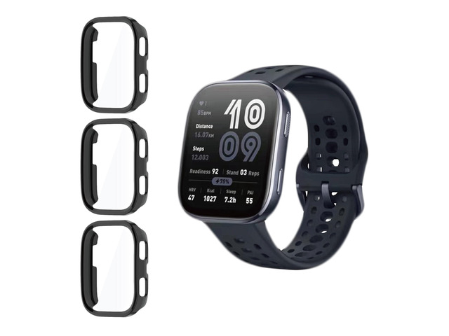 3 Pack Screen Protector Case for Amazfit Bip6 Full Cover with Built-in 9H Tempered Glass, Hard PC Shell- Black