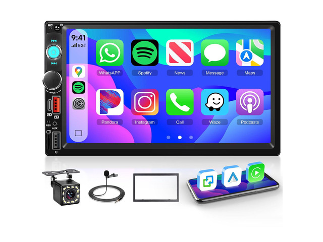Double Din Car Stereo Wireless Carplay Android Auto-7 inch Touch Screen Car MP5 Player with Bluetooth FM, 2 Din Radio Support MirrorLink,...