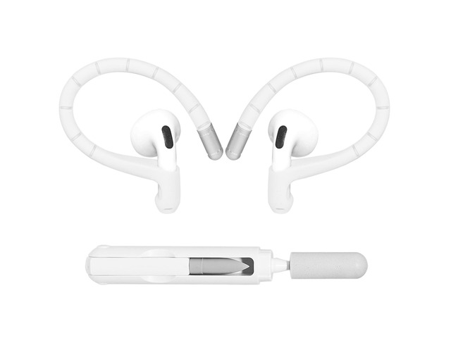 Ear Hooks for Airpods 4, 3, 2, 1 & Airpods Pro 2, 1 Gen - White Memory Wire Ear Hooks [Added Anti-Lost Lanyard & 3-in-1 Cleaning Kit], Anti-Slip...
