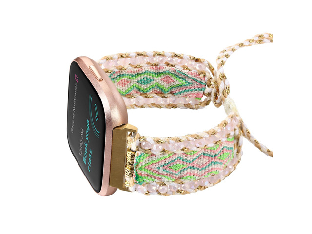 Boho Braided Bracelet Compatible with Fitbit Versa 4/Versa 3/Sense/Sense 2 Bands for Women, Handmade Woven Beaded Strap for Fitbit Smartwatch