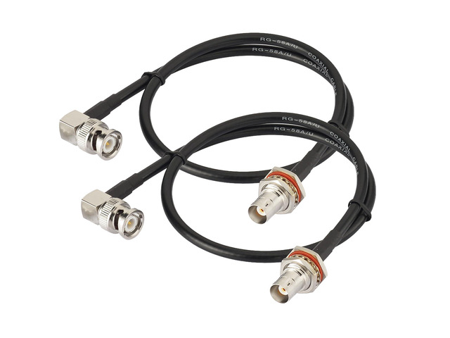 BNC Coax Cable 50cm 50 Ohm RG58 BNC Female to Male Cable 2-Pack Right Angle Low Loss Antenna Extension Jumper for Microphone VHF UHF Ham Radios...