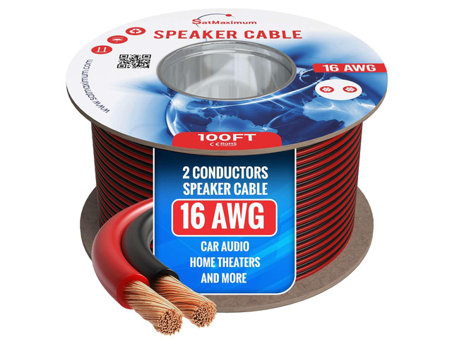 Speaker Cable 100FT 16AWG 2 Conductors (16/2) CL3 Rated CCA (Copper Clad Aluminum) Black and Red Jacket Compatible with Low Voltage LED Wire, Car...