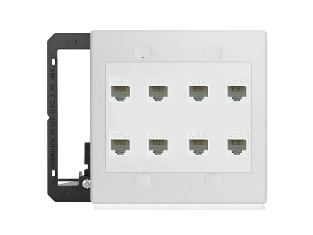 8 Port Ethernet Wall Plate White Cat6 Keystone Jack RJ45 Outlet Network Cables Inline Coupler Wires Connector Date Box Cover with 2Gang Low Voltage...