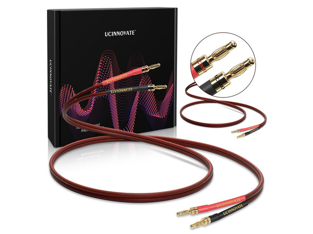 Speaker Cable with Banana Plugs, 2 Pack 9.8ft/3m 14 Gauge Speaker Wire with Gold-Plated Banana Plugs, Home Theater OFC Speaker Wire Cable for Hi-Fi...