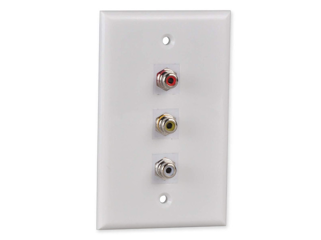 RCA Wall Plate, White 3-Port RCA Wall Plate with Removable F/F RCA Keystone Jack Inserts for Composite Audio/Video