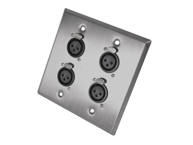 Speakers Stainless Steel Wall Plate - 2 Gang with 4 XLR Female Connectors