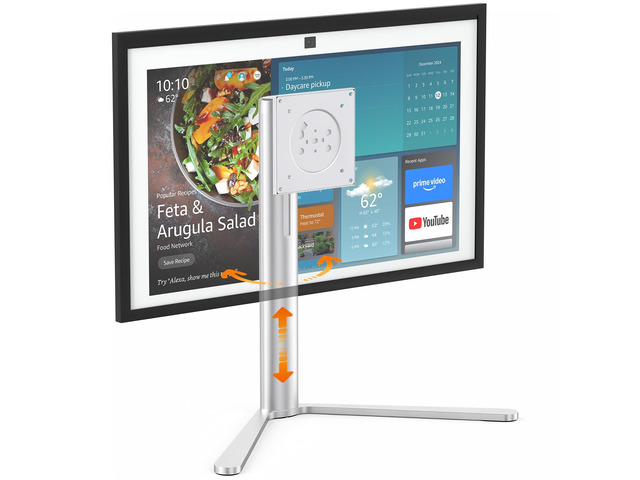 Aluminum Stand for Echo Show 21 & Display, Single-Hand Height Adjustable, Swivel & Tilt Angle, Portrait Landscape Switch, Heavy Base Stable Desktop...