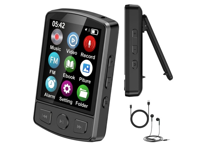 64GB MP3 Player with Bluetooth 5.2 and Built-in Clip HiFi Audio, 128GB TF Card Expansion, FM Radio and Recording, 1.2 oz Compact Design, E-Book...