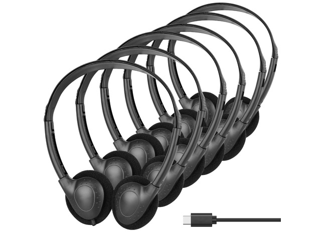 10 Pack USB Type C Kids Headphones Bulk for Classroom,USB C Headphones On-Ear Wired for School Children Student Compatible with Chromebook Laptop...