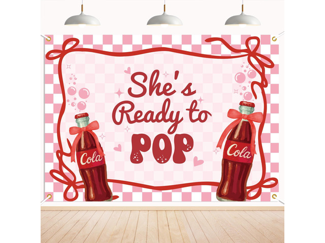 She's Ready to Pop Backdrop - Retro Soda Fountain Baby Shower Decor, Red Coquette Soda Theme Gender Reveal Party Decorations 7x5ft