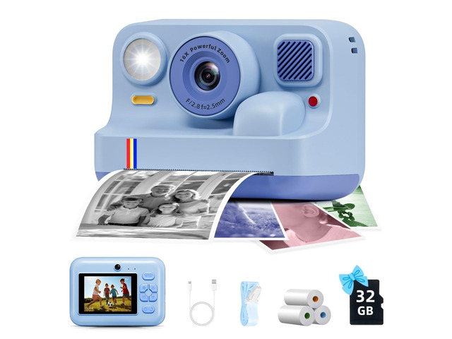 Instant Print Camera for Kids, Christmas Birthday Gifts for Girls Boys Age 3-15, 1080P Selfie Portable Digital Video Camera with 32GB SD Card,...