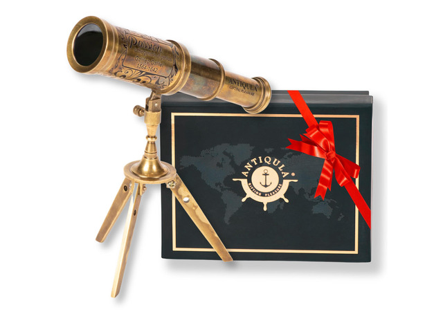 Vintage Brass Decor Telescope on Tripod, Antique Pirate Spyglass with Gift Box, Monocular Nautical Handheld Telescope Ideal for Home Decor,...
