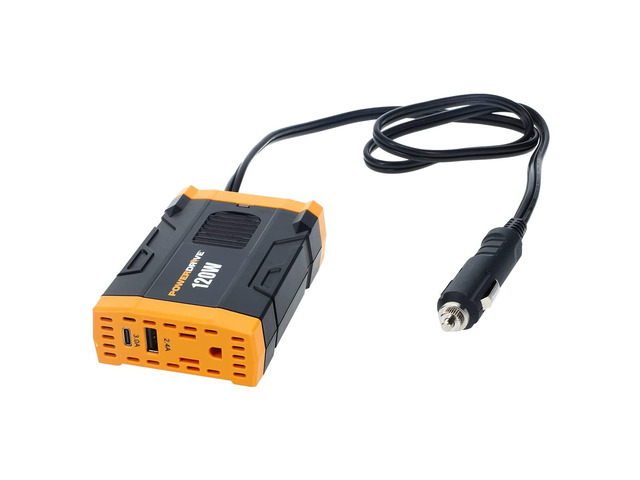 PWD120 120 Watt Power Inverter Slim 12v DC to 110v AC with Outlet and 2 USB Ports