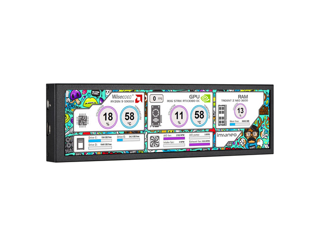 8.8 Inch Computer Secondary Screen CPU Temperature Monitor with Casing FHD IPS 1920x480 LCD Display for Computer Case Temperature Windows Aida64...