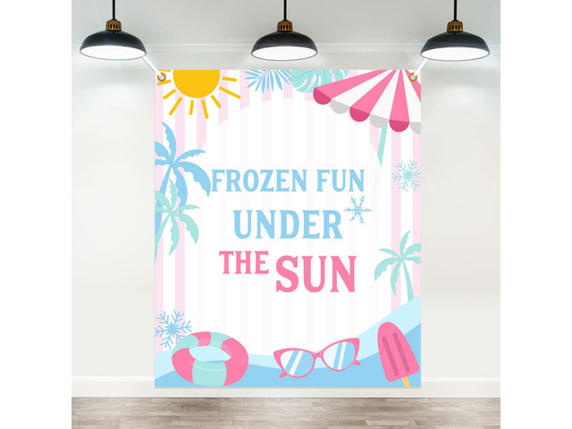 Frozen Fun Summer Birthday Banner Backdrop - Frozen Fun Under The Sun Pool Party Princess Theme Decor Suitable for 1st to 5th Girls Birthday Indoor...