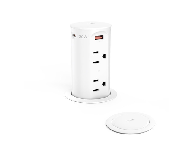 Pop up Countertop Outlet,2.5in Hole Desk Grommet,White PD 20W USB C,4 Outlets Tamper Resistant,2.5in Hole,Flush Mount,Recessed Power Strip,ETL...