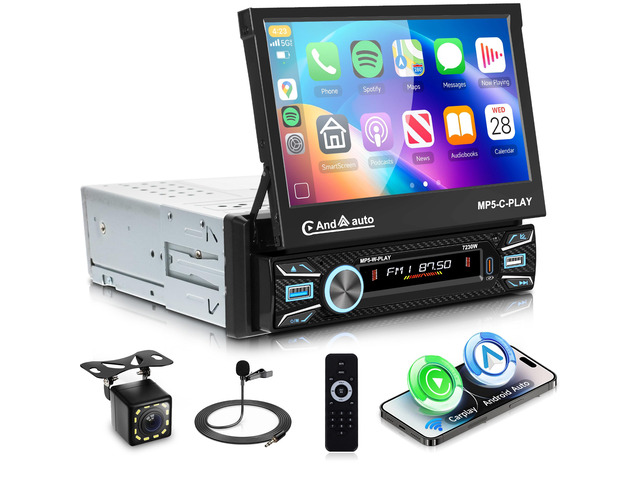 Single Din Car Stereo Touch Screen Flip Out Wireless Carplay Android Auto, 7 Inch Car Radio 1 Din with Bluetooth 5.1 FM Radio Mirror Link...