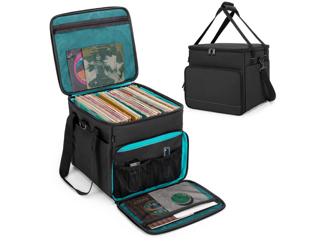 Vinyl Record Carry Bag with 2 Dividers Holds up to 60 LP Records 2 Detachable Dividers, Album Storage Case for Travel and Collection, Bag Only