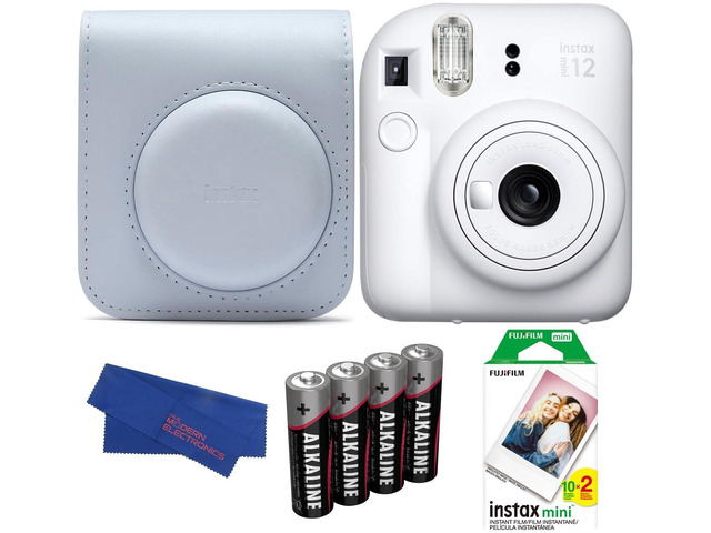 INSTAX MINI 12 Instant Film Camera Bundle, Includes: INSTAX Mini Film (20 Exposures), INSTAX Mini 12 Case and More (5 Items) (Clay White)